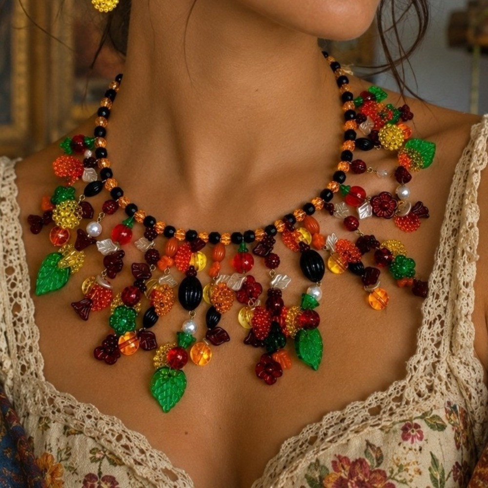 Art Glass Fruitti Tutti Necklace Artisan Lampwork Crystal Beaded Statement